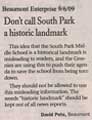 Letter to the Editor by David Pete 9/6/09 - with comments, including explanation about Historical Marker designations by BMTBRD